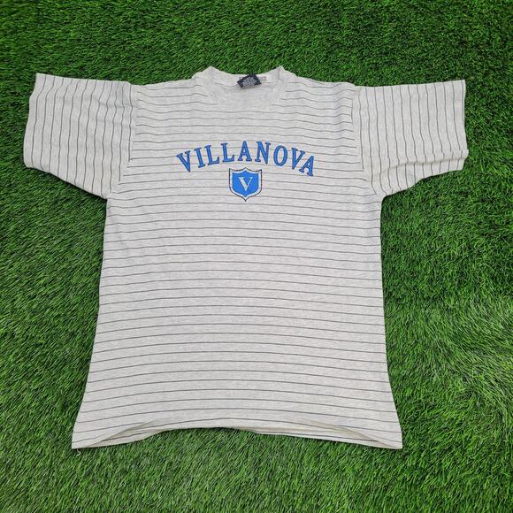Vintage 90s Villanova Stripes Shirt S/M 19x26 Gray - Picture 1 of 13